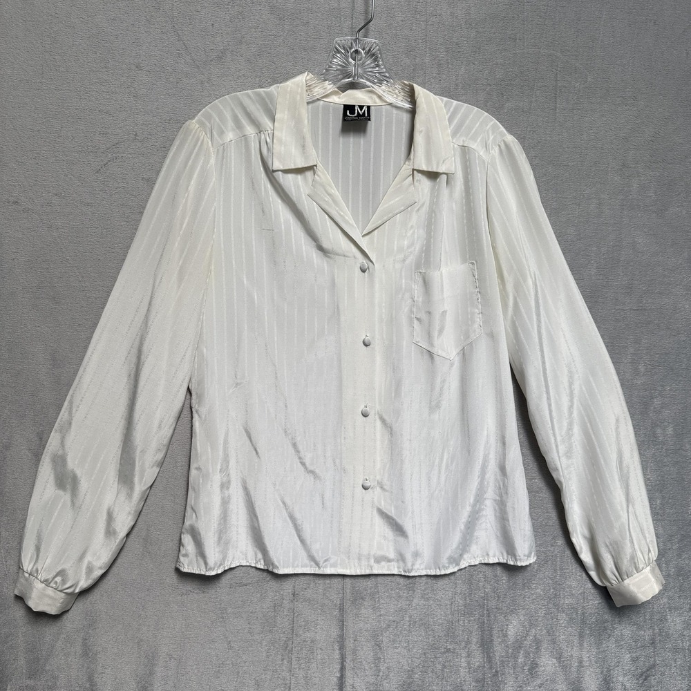 Vintage Jonathan Martin Blouse Womens White Stripe Long Sleeve Top Size Medium